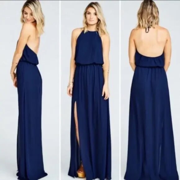 Show Me Your MuMu Heather Halter Maxi Dress Navy Blue Womens Size Large - Picture 11 of 11